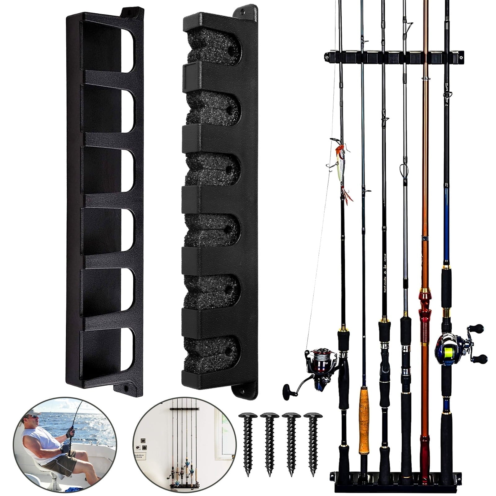 DISEN Fishing Vertical Rod Holder, Wall Mounted Vertical Fishing Pole Rod Holder Rack for Garage, Fishing Rod Racks, 6 Horizontal Fishing Pole Storage Organizer for Garage Car