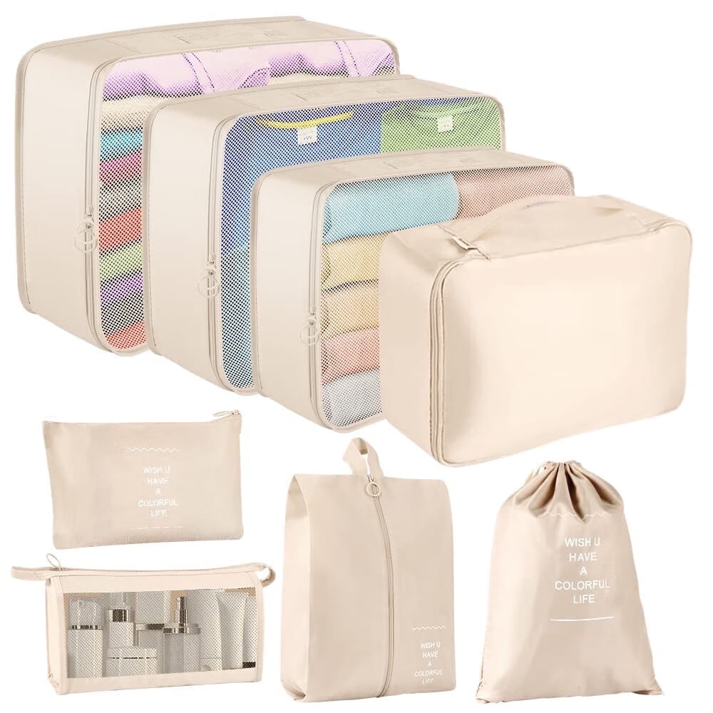 DISEN Packing Cubes for Suitcase, 8 PCS Lightweight Travel Luggage Organizers Set, Waterproof Luggage Packing Cubes for Travel Accessories(khaki)