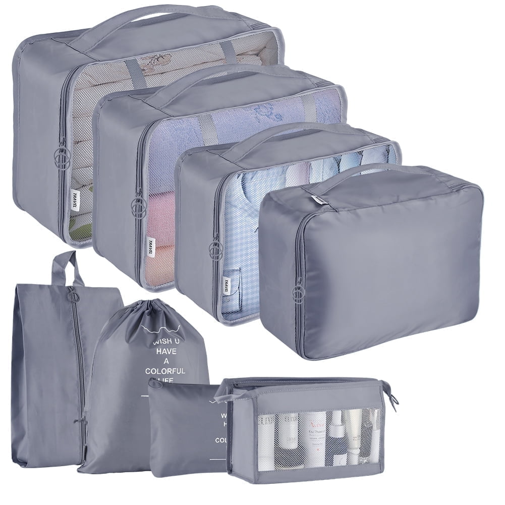 DISEN Packing Cubes for Travel, 8Pcs Travel Cubes Set Foldable Suitcase Organizer Lightweight Luggage Storage Bag, Gray