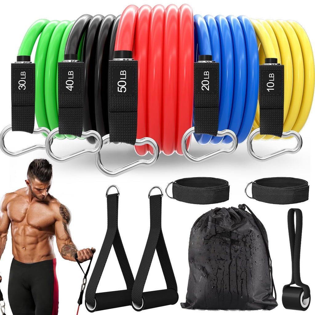 DISEN Resistance Bands Set, Exercise Bands with Door Anchor, Handles, Carry Bag, Legs Ankle Straps for Resistance Training, Physical Therapy, Home Workouts for Men and Women(Multi-150LBS)