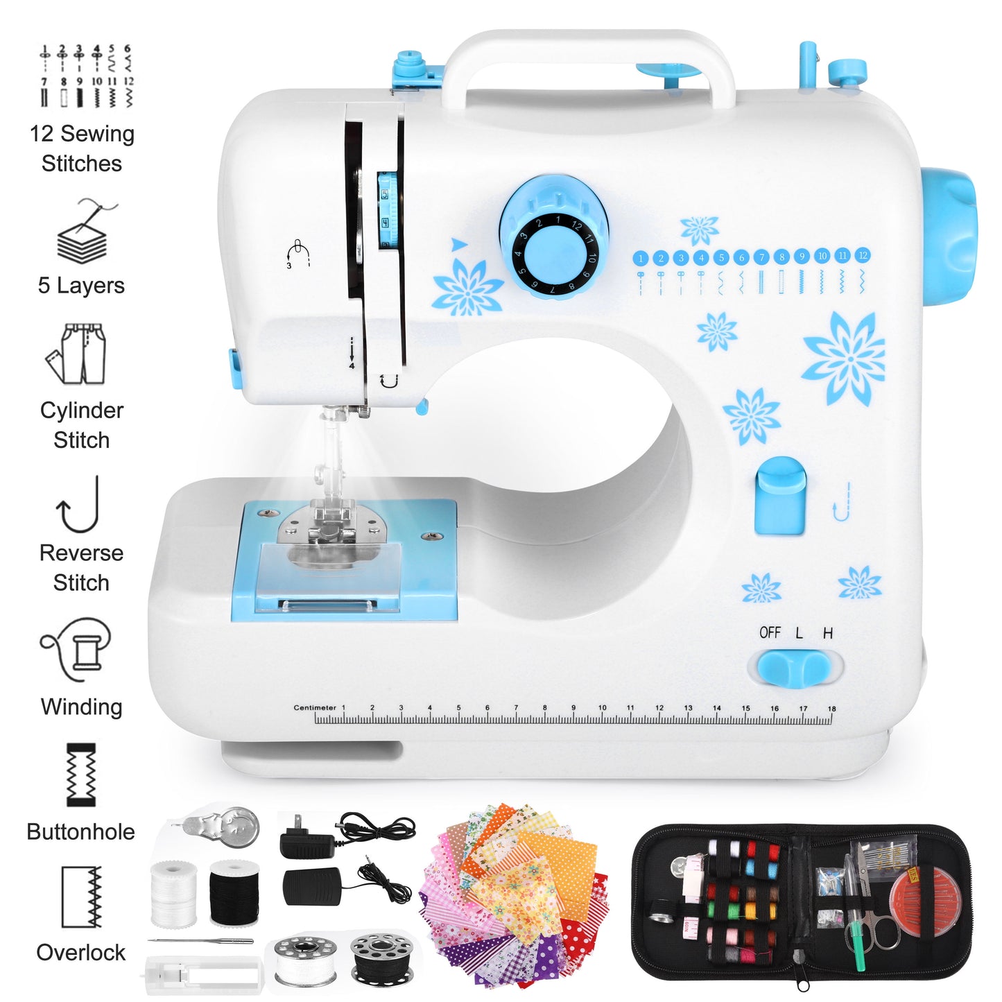 Doulami Portable Sewing Machine for Beginners, 12 Stitches Mini Handheld Electric Sewing Machine with LED Light, White