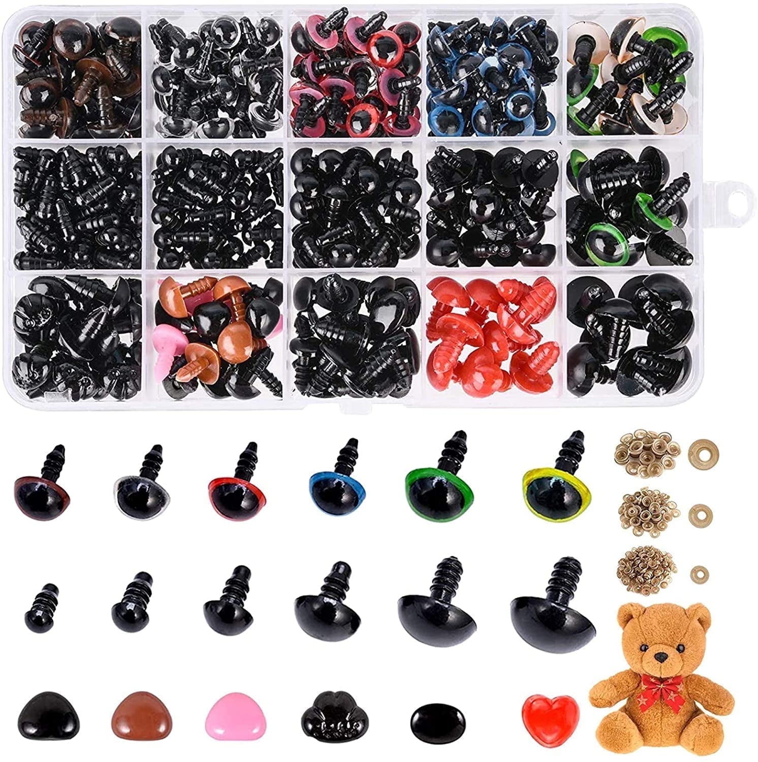 DISEN 560pcs Doll Safety Eyes Noses,Colorful Safety Eyes Noses for Crafts Crochet Stuffed Animals Plastic Multicolor 6mm 10mm 12mm 14mm 16mm 18mm