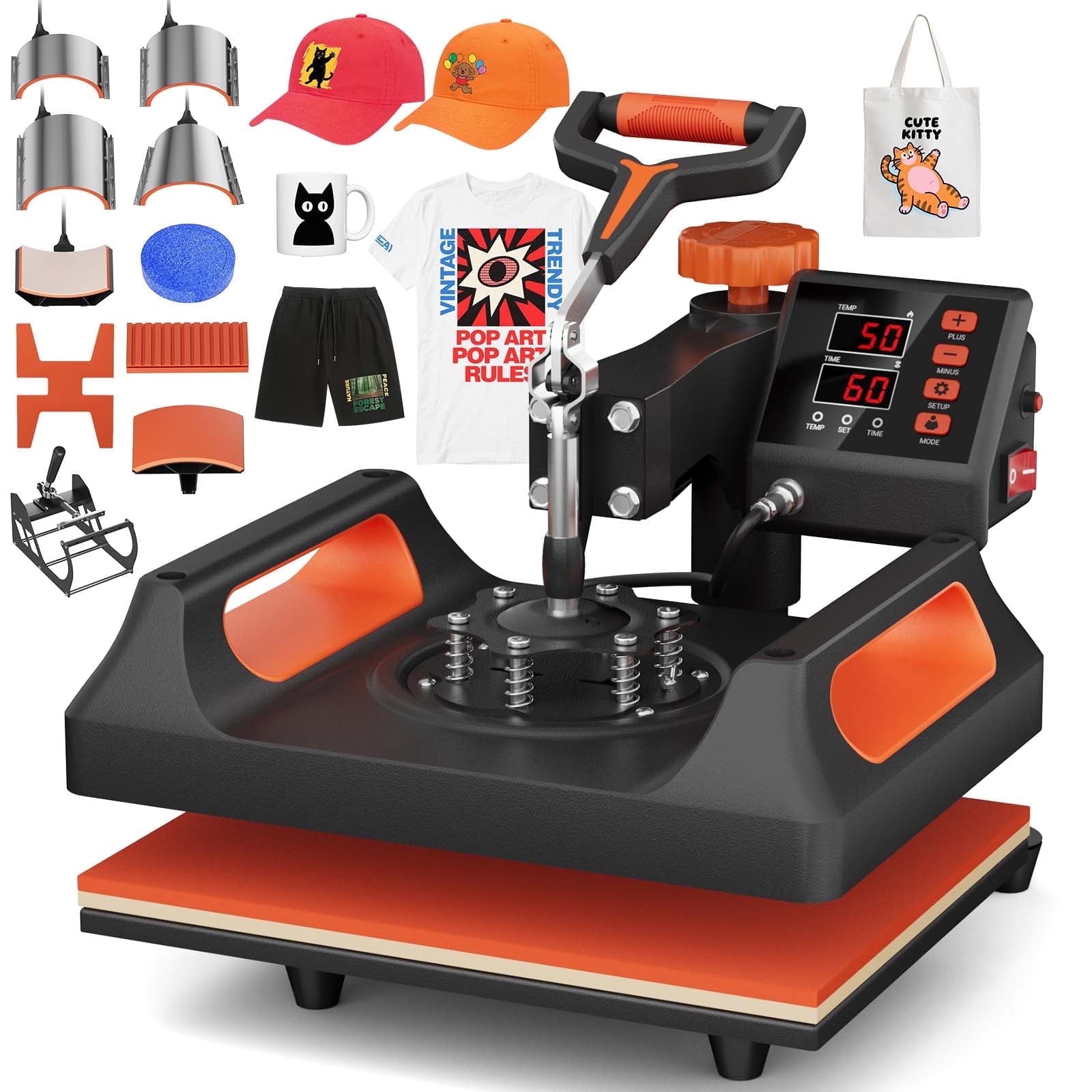 Ecojoy 11-in-1 Combo Heat Press Machine with Digital LCD Display & Double-Tube Heating Technology - 15\"x12\" Large Platen for T-Shirts, Mugs, Hats & More
