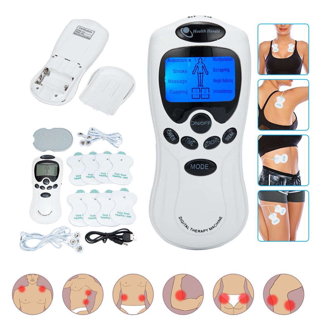 Electronic Pulse Massage Neck and Back Massager Muscle Stimulator - Therapy Pulse Electrical Massager Electronic Body Massage Device, Digital Tens Unit 8 Modes 8 Pads Pain Relief Machine