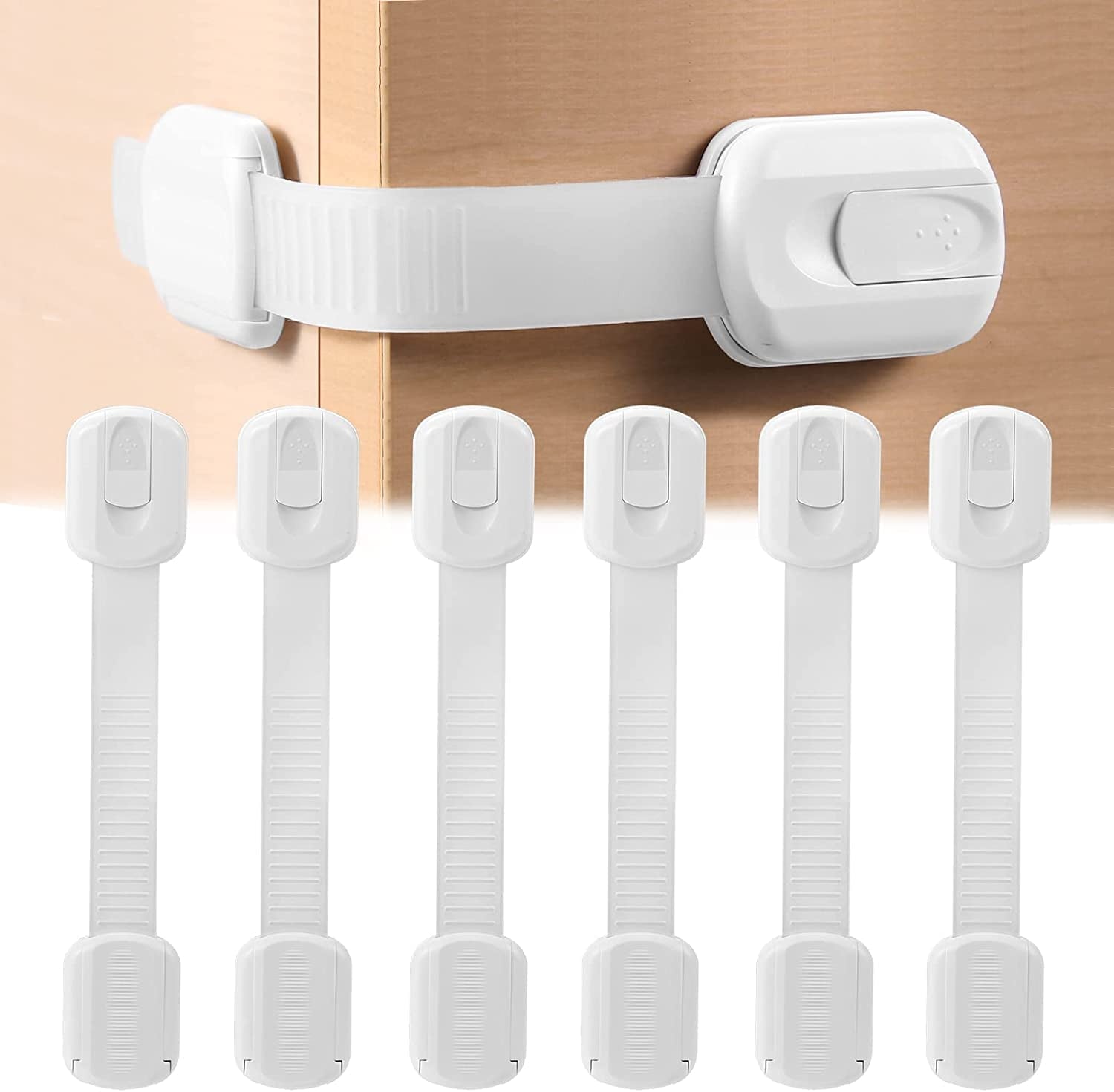 10 Pack Baby Safety Straps Locks, Multi-Use Childproofing Baby Proofing Cabinet Latches Lock, Adjustable Strap,No Drilling Required,Easy Installation,White