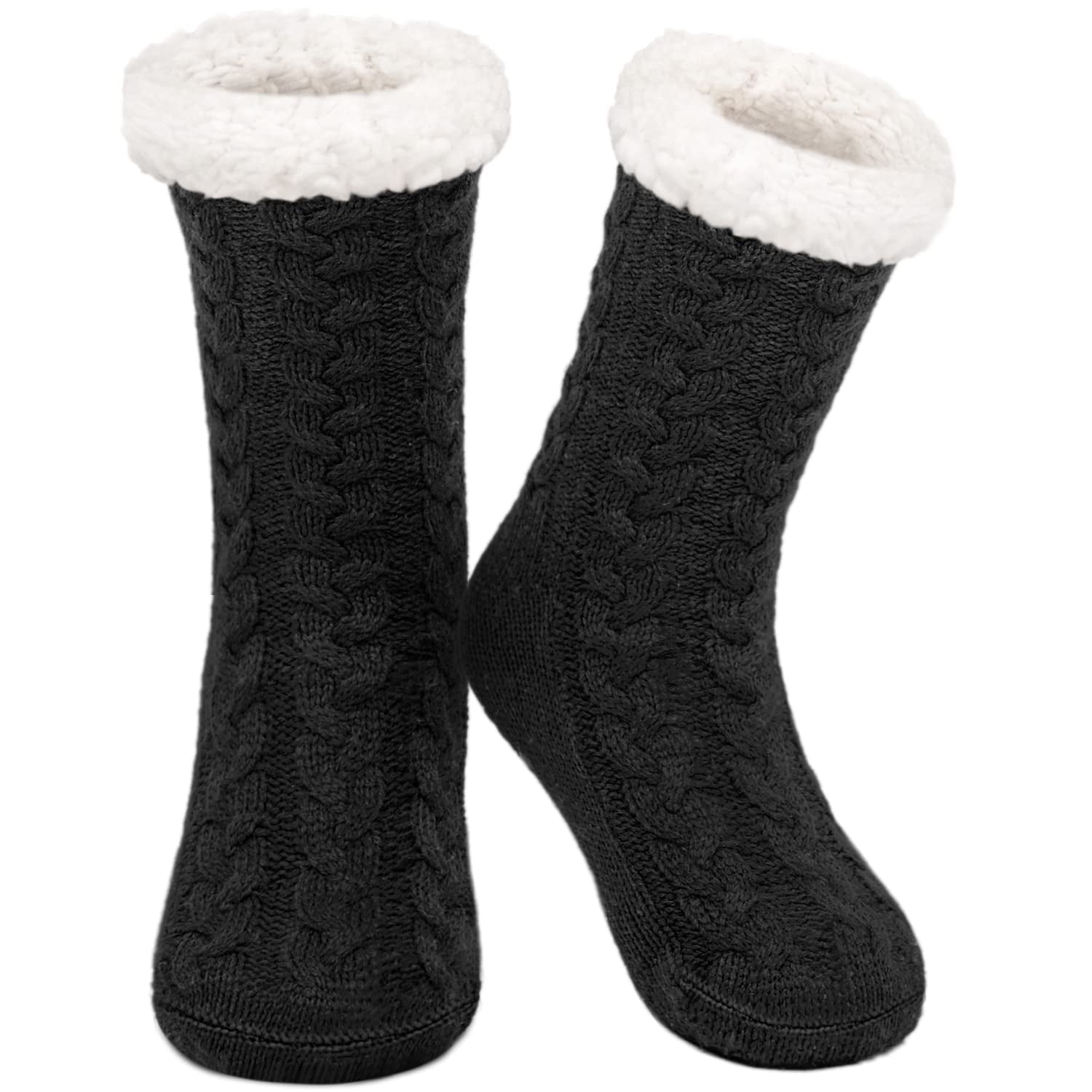 Fluffy Thermal Thick Slipper Socks,1 Pairs for Men,Ultra Soft Christmas Winter Non Skid Socks with Gel Grips