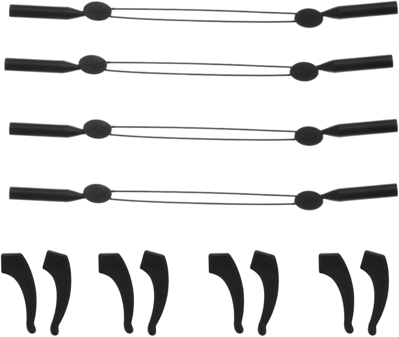 TIFOR 4 Set Glasses Strap with Retainer Ear Cushion, Adjustable Silicone Sunglasses Chain, 14 inches Universal Glasses Strap X891