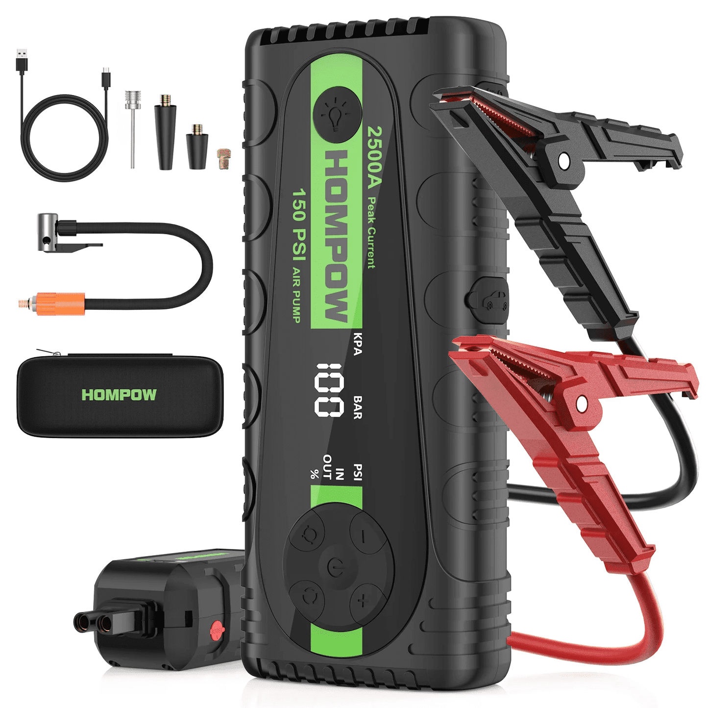 HOMPOW T31 Jump Starter with Air Compressor 2500A Portable Battery Booster with Digital Tire Inflator