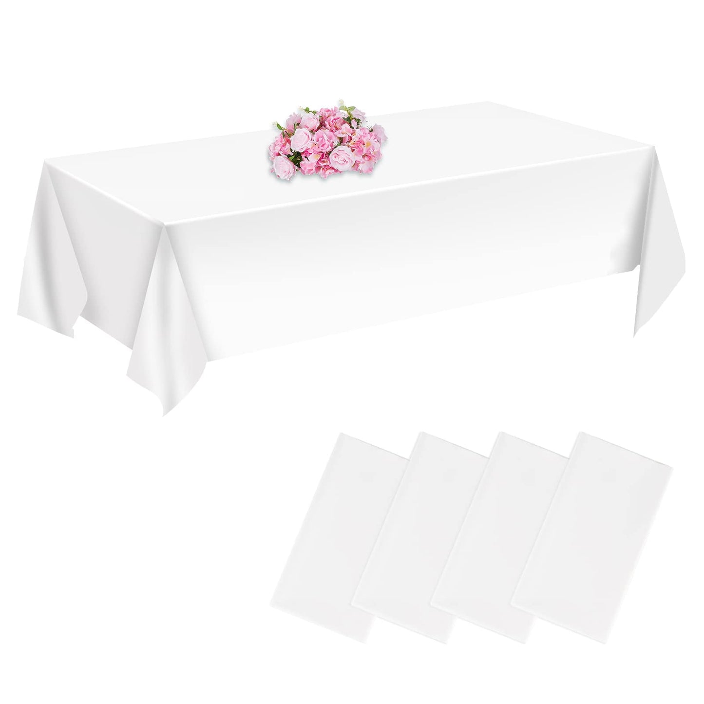 KIMHY Table Cloth Rectangle Table 6 Packs, White Table Cloth Retangle for 6 Foot Rectangle Tables, Waterproof & Oil Resistant Rectangle Tablecloth for Parties, Christmas, Home Decro, 54" X 108"