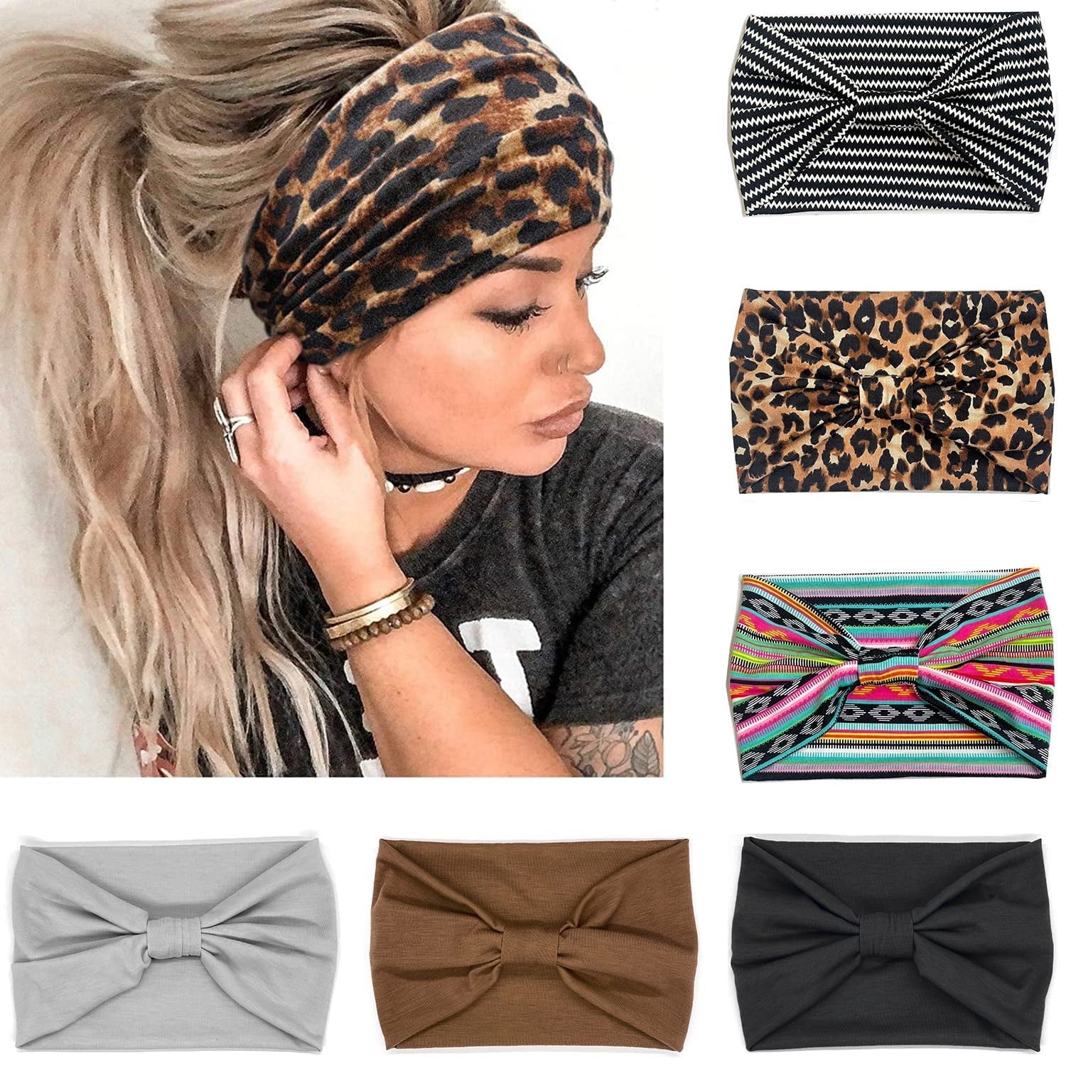 KUTGY 6 Pack Headbands for Women Yoga Knotted Headbands Elastic Criss Cross Hair Accessories Sports Head Wrap Non Slip
