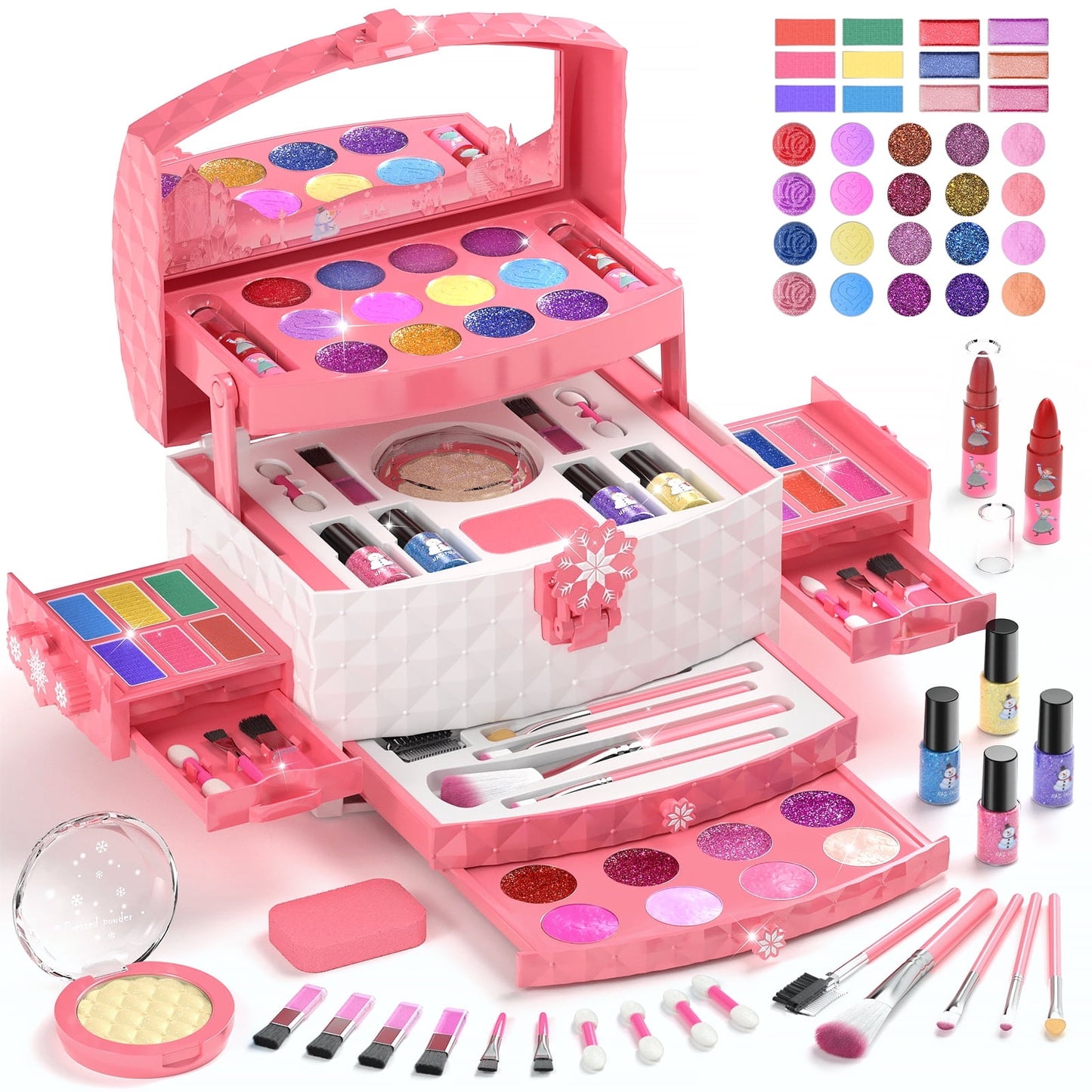 PERRYHOME Kids Makeup Kit for Girl - Washable Real Girls Makeup Set Princess Little Girl Makeup, Children Pretend Play Makeup Set Toys for Girls Age 3-12 Christmas Birthday Gifts