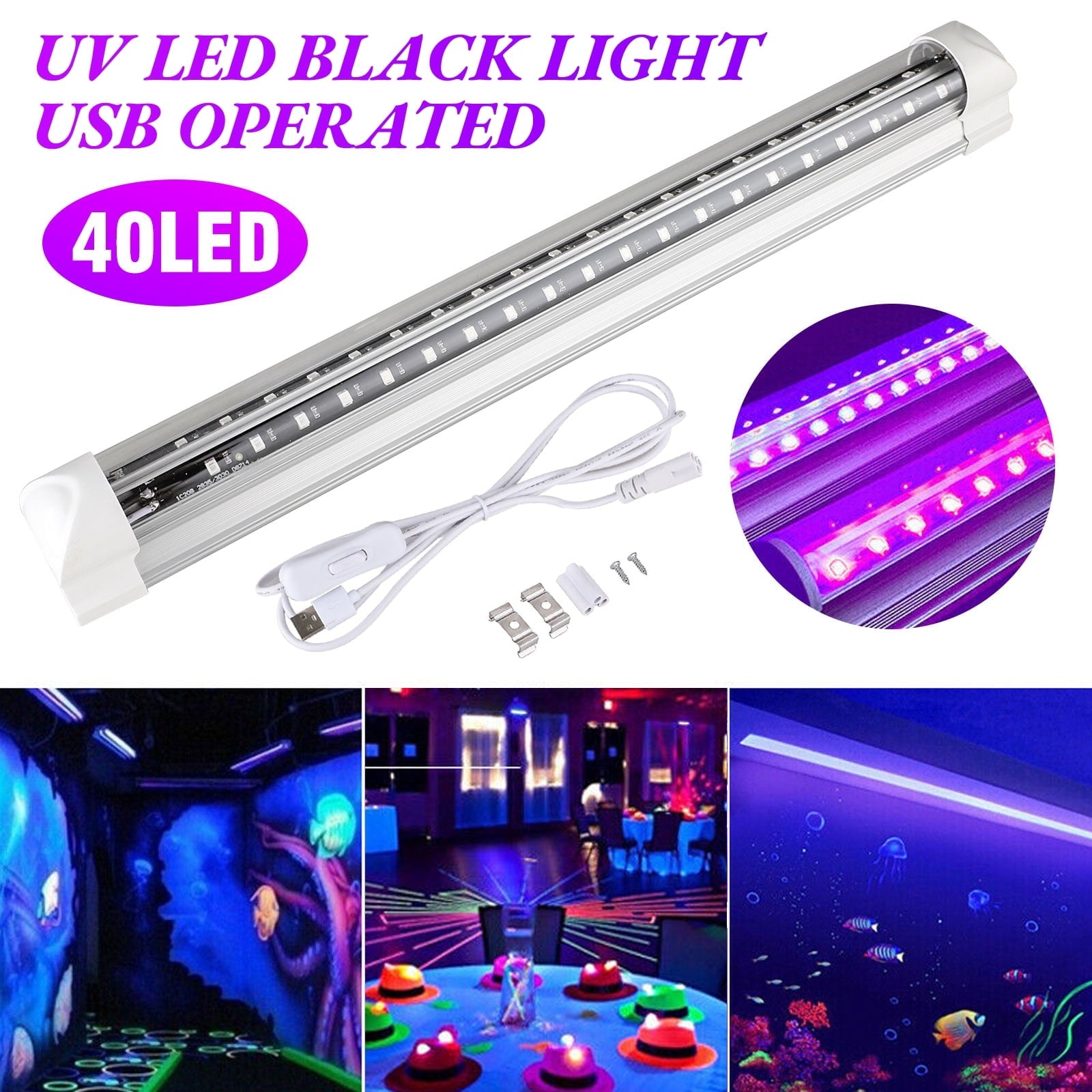 LED Black Lights, ZOUYUE 10W USB UV Blacklight Bar Glow in The Dark for Party Body Paint Stage Lighting