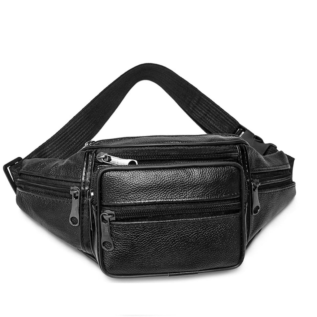 Leather Fanny Pack, DISEN Multi-Pockets Waist Bag with Adjustable Belt for Men Women, Hip Bum Bag, Black
