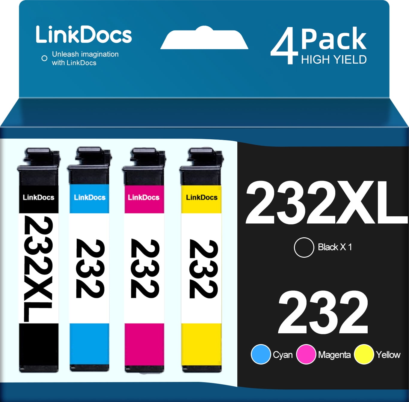 LinkDocs 232XL Ink Cartridge for Epson Ink 232 XL Ink Cartridges for Epson Expression Home XP-4205 XP-4200 Workforce WF-2930 WF-2950 Printer (Black Cyan Magenta Yellow, 4 Pack)