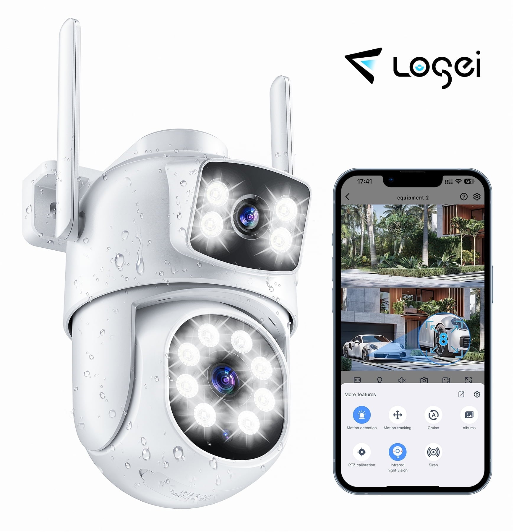 Losei Indoor/Outdoor 4K Smart Security Camera, 2.4G&5G WiFi with Night Vision, Dual-Screen Display, 2-Way Talk, Human Detection, Motion Tracking, Cloud & SD Card Storage,Waterproof