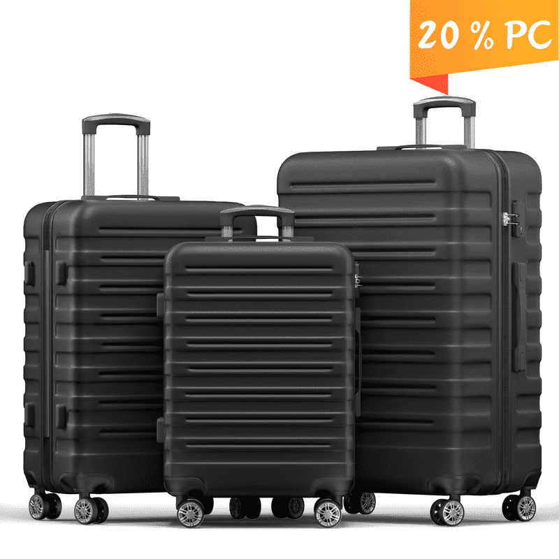 Luggage Sets 3 Piece Hardside with Spinner Wheels 20%PC ABS Suitcase with TSA Lock 20 24 28 inch Carry on Luggage Black