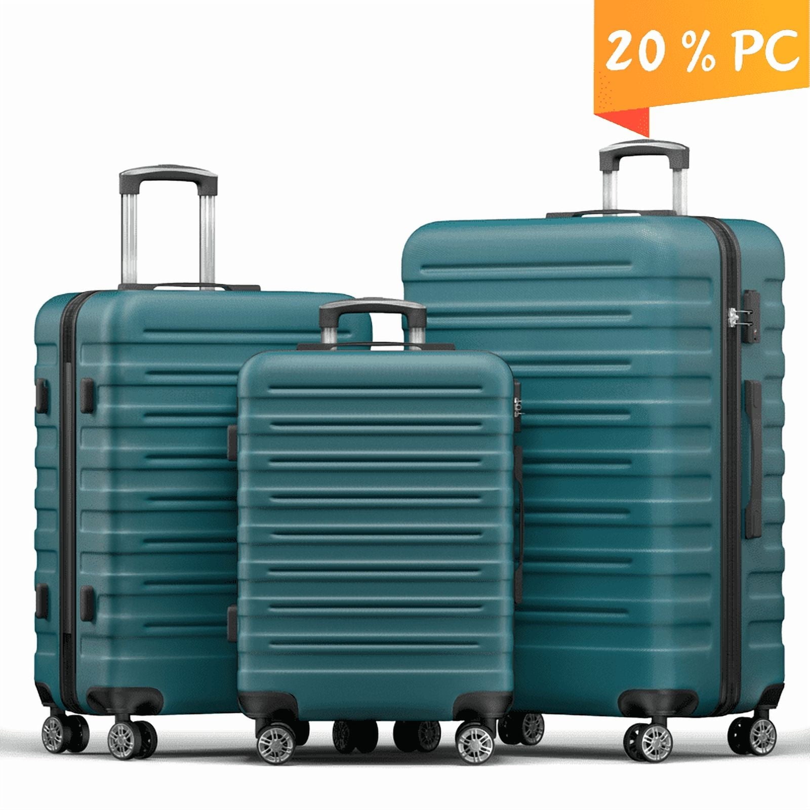 Luggage Sets 3 Piece Hardside with Spinner Wheels 20%PC ABS Suitcase with TSA Lock 20 24 28 inch Carry on Luggage Green