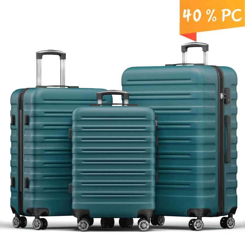 Luggage Sets 3 Piece Hardside with Spinner Wheels 40%PC ABS Suitcase with TSA Lock 20 24 28 inch Carry on Luggage Green