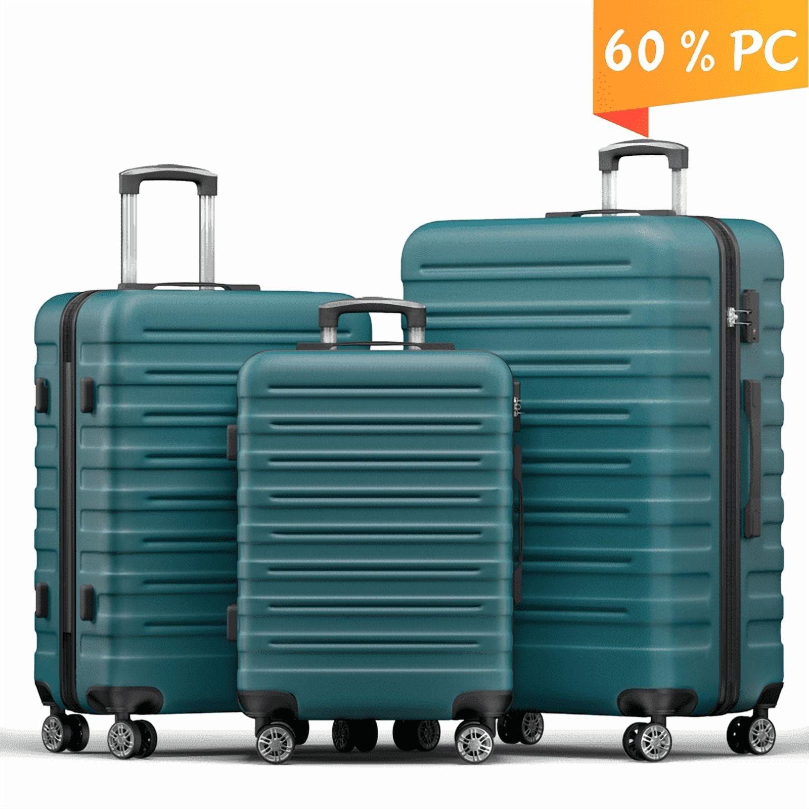 Luggage Sets 3 Piece Hardside with Spinner Wheels 60%PC ABS Suitcase with TSA Lock 20 24 28 inch Carry on Luggage Green
