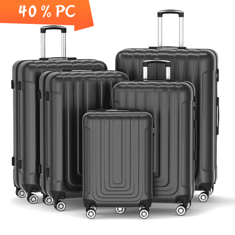 Luggage Sets 5 Piece Hardshell with TSA Lock 40%PC ABS Suitcase with Spinner Wheels 20 26 28 30 32 inch Carry on Luggage Black
