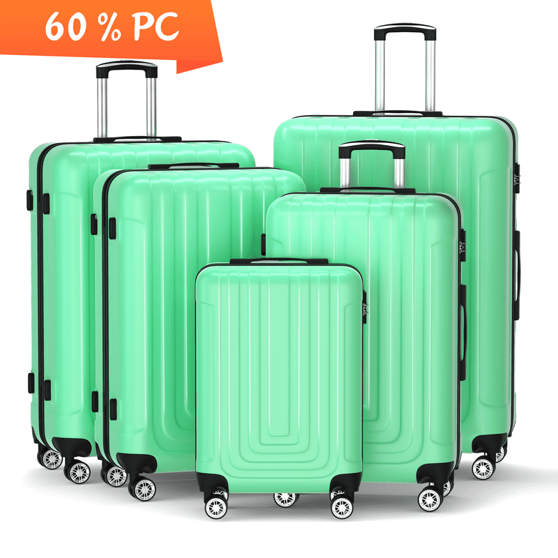 Luggage Sets 5 Piece Hardshell with TSA Lock 60%PC ABS Suitcase with Spinner Wheels 20 26 28 30 32 inch Carry on Luggage Green