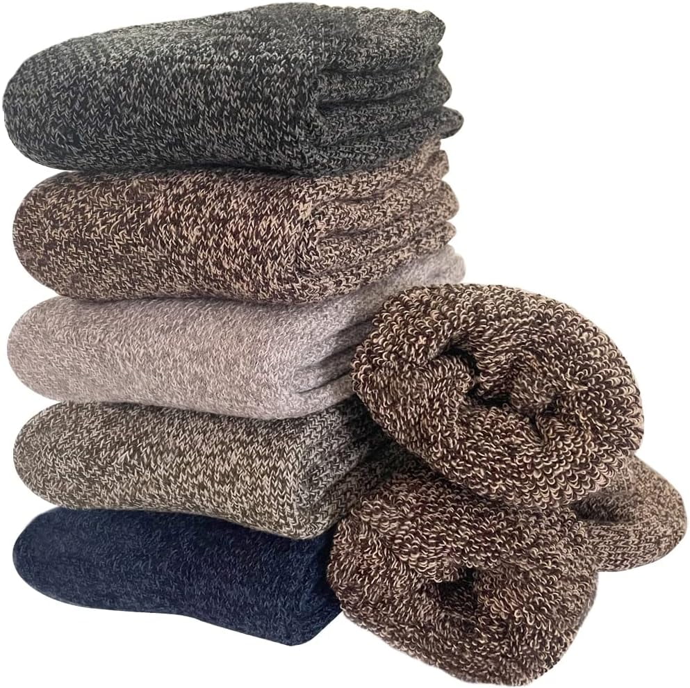 Mens Heavy Thick Wool Socks - Soft Warm Comfort Winter Crew Socks (Pack of 3/5),Multicolor,One Size 7-12