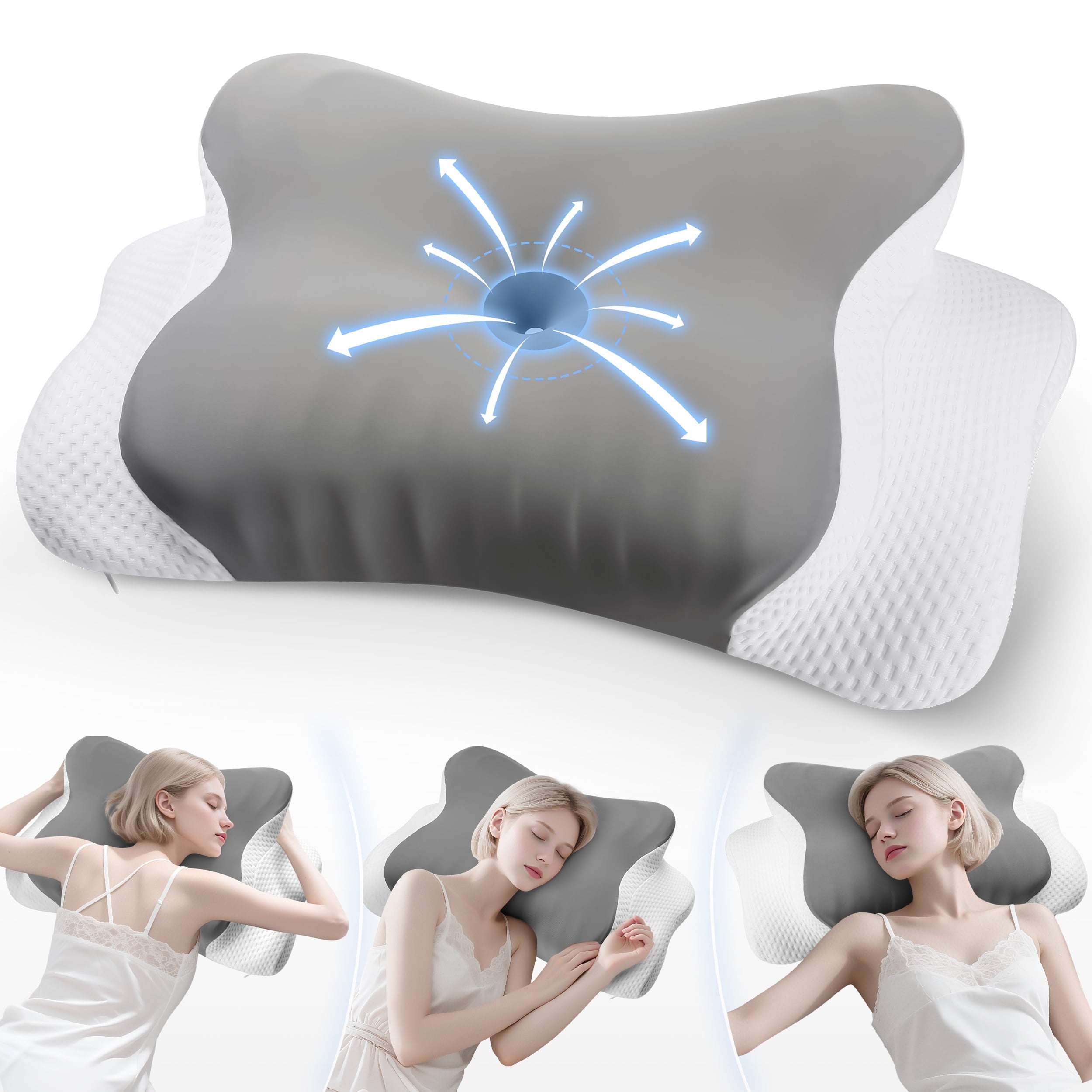 Molbox Cervical Neck Pillows,Ergonomic Memory Foam Bed Pillow, Neck Support & Shoulder Pain Relief for Side Back Stomach Sleepers Gray