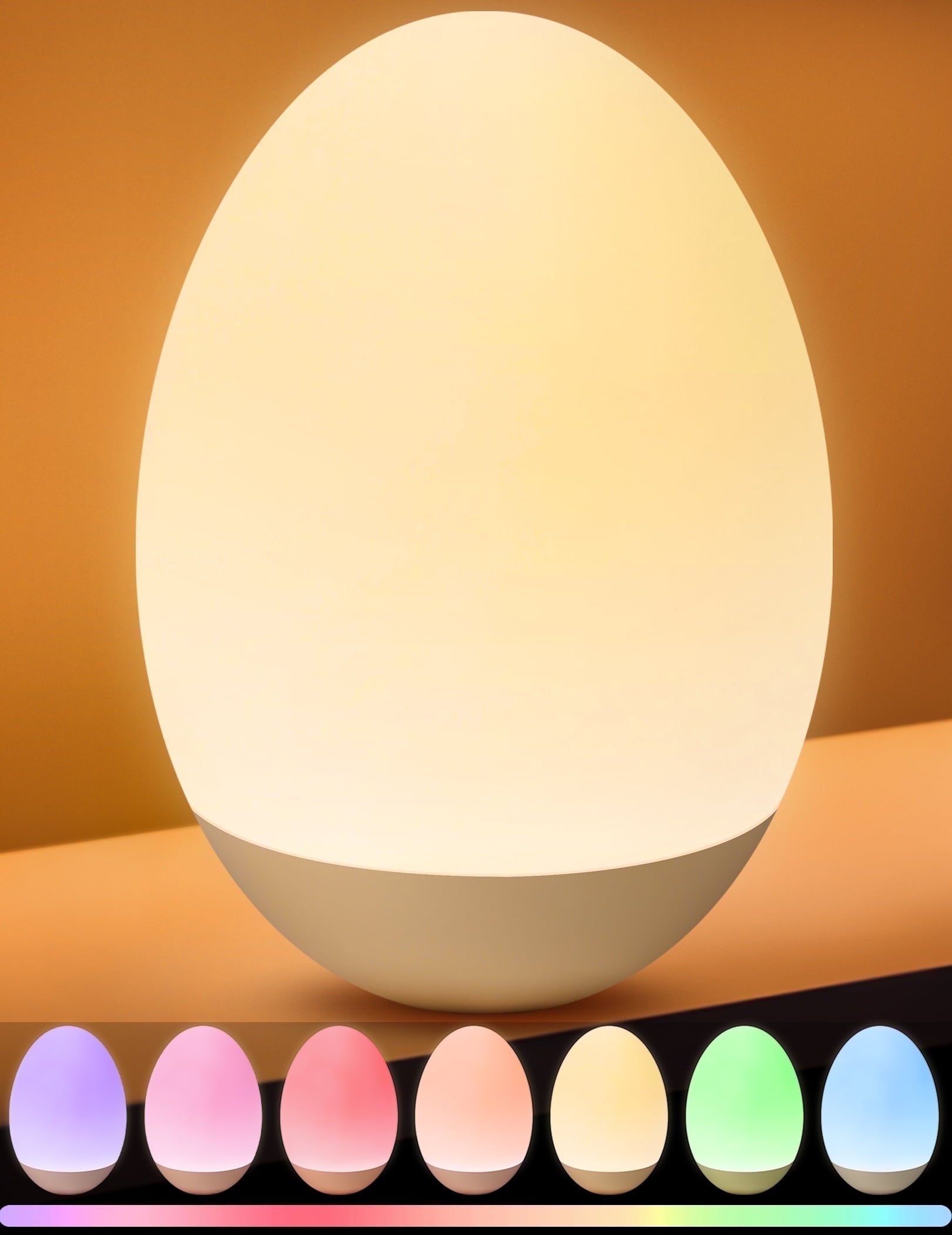 Night Light for Kid, Egg Light for Nursery with 7 RGB Colors Changeable & Stepless Dimming, Rechargeable Breastfeeding Light with 1h Timer & Touch Control, Portable Night Lights for Babies BPA Free