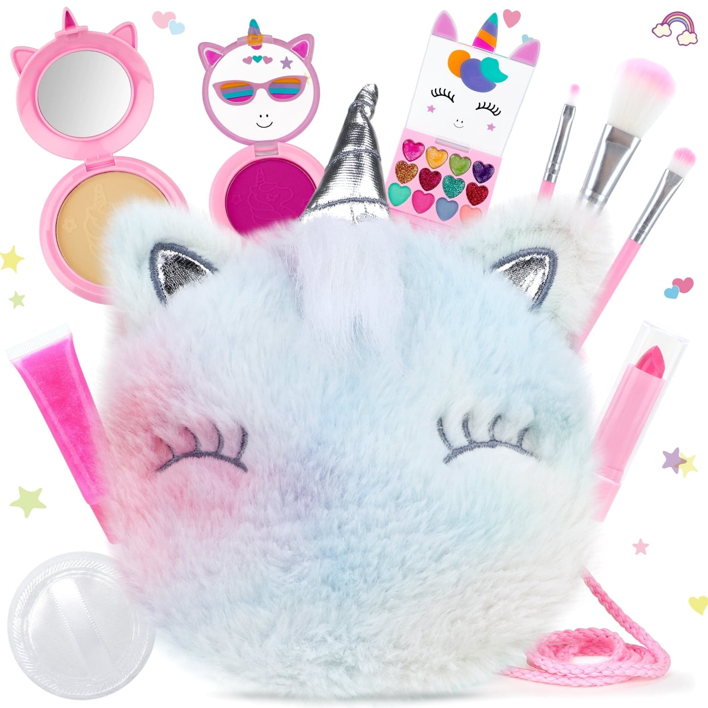 PERRYHOME Cute Kids Makeup Set Unicorn Washable Makeup Kit for Girls 3-12 with Mini Coin Purse - Real Cosmetic Non-Toxic Toddler Makeup Kit-Unicorn Toys for Girl - Birthday Unicorn Gift