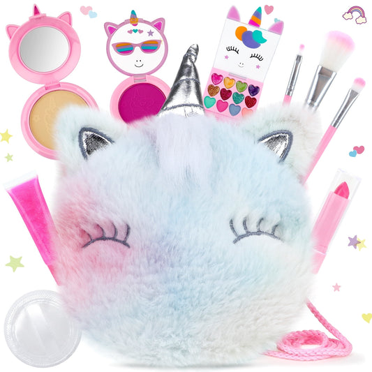 PERRYHOME Cute Kids Makeup Set Unicorn Washable Makeup Kit for Girls 3-12 with Mini Coin Purse - Real Cosmetic Non-Toxic Toddler Makeup Kit-Unicorn Toys for Girl - Birthday Unicorn Gift