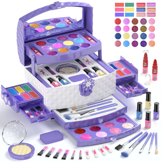 PERRYHOME Kids Makeup Kit for Girl, Kids Makeup Toys WashableLittle Girls Princess Make Up Toys for 4 5 6 7 8 9 Year Old Girl Birthday Gift (Purple)