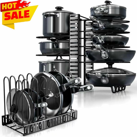 Pots and Pans Organizer Rack under Cabinet, 8-Tier Kitchen Cabinet Organizers and Storage, Adjustable Pot Racks, Pot Organizers inside Cabinet with 3 DIY Methods Baking Rock