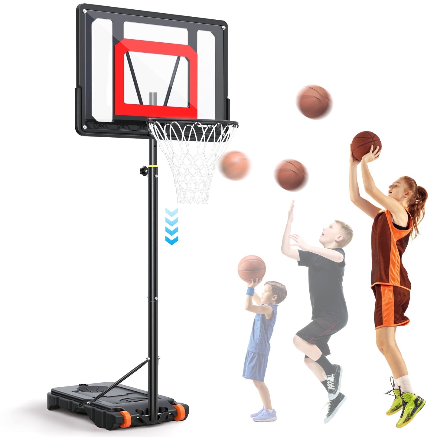 Qunler  Portable Basketball Hoop Outdoor, 5ft-7ft Height Adjustable Basketball Goal System with Wheels for Kids Teenagers Youth Indoor Outdoor