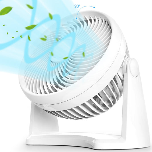 Qunler Table Fan, 9" Quiet Air Circulator Fan with 3 Speeds & 90¡ã Pivoting Head, Air Conditioner Companion Small Desk Fan for Bedroom, Home, Office, Wall-Mounting Available, White