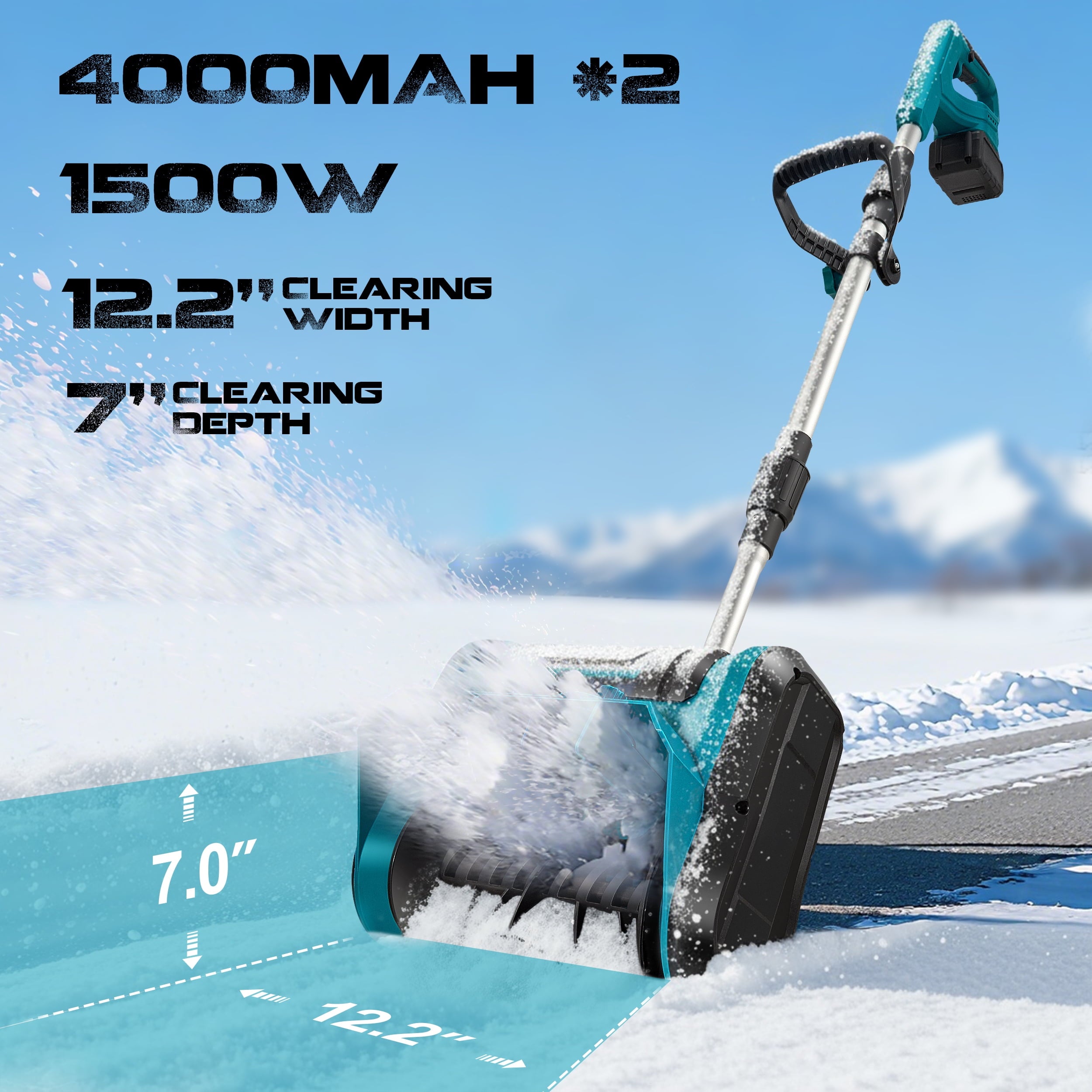RELOIVE Cordless Snow Shovel,21V 12.2\" Battery Powered Snow Blower with Directional Plate & Adjustable Auxiliary Handle,2Pcs 4.0-Ah Battery & Quick Charger