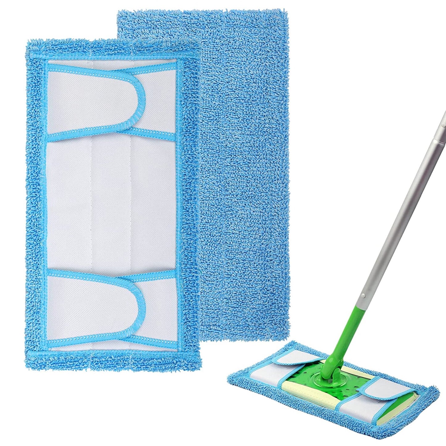 Reusable Microfiber Mop Pads for Swiffer Sweeper & All 10-12 Inch Flat Mop, Upgraded Wet Dry Cleaning Pads for All Hard-Floor, Reusable & Washable Sweeper Refills (2 Pack)