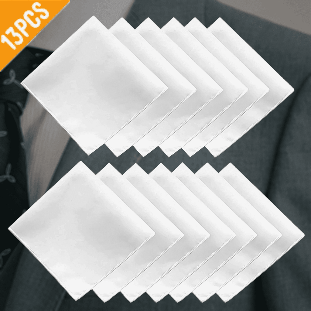 ZOUYUE 13 Pcs Cotton Handkerchief, White Handkerchiefs for Men, Men's Handkerchiefs, White Pocket Squares for Men, Hankies, Hanky, Large Mens Handkerchiefs, Suit Handkerchief (100% Soft Cotton Bulk)