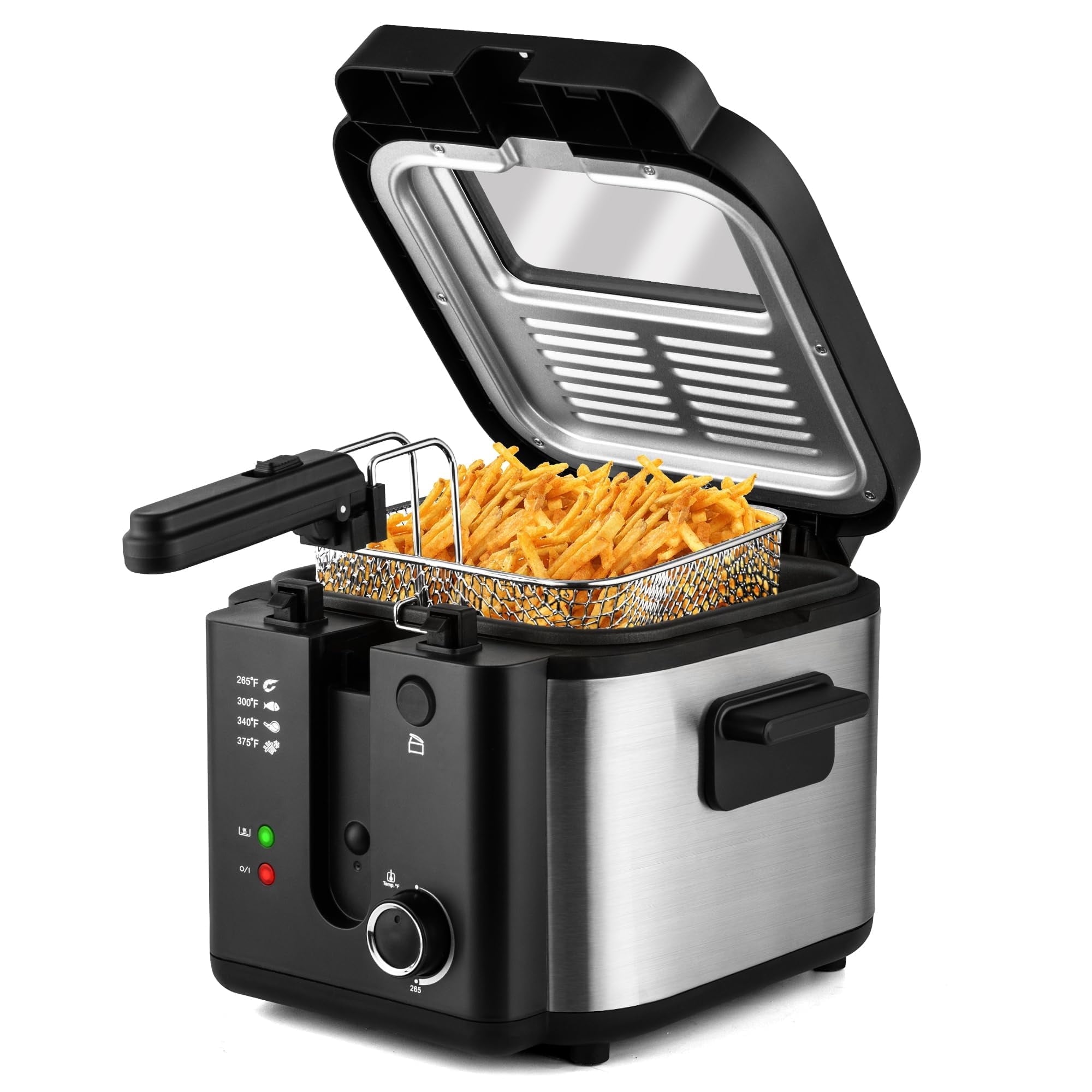 Susteas 2.64QT Electric Deep Fryer - Adjustable Temperature, Removable Lid, Non-Stick Inner Pot, Easy to Clean, 1500W