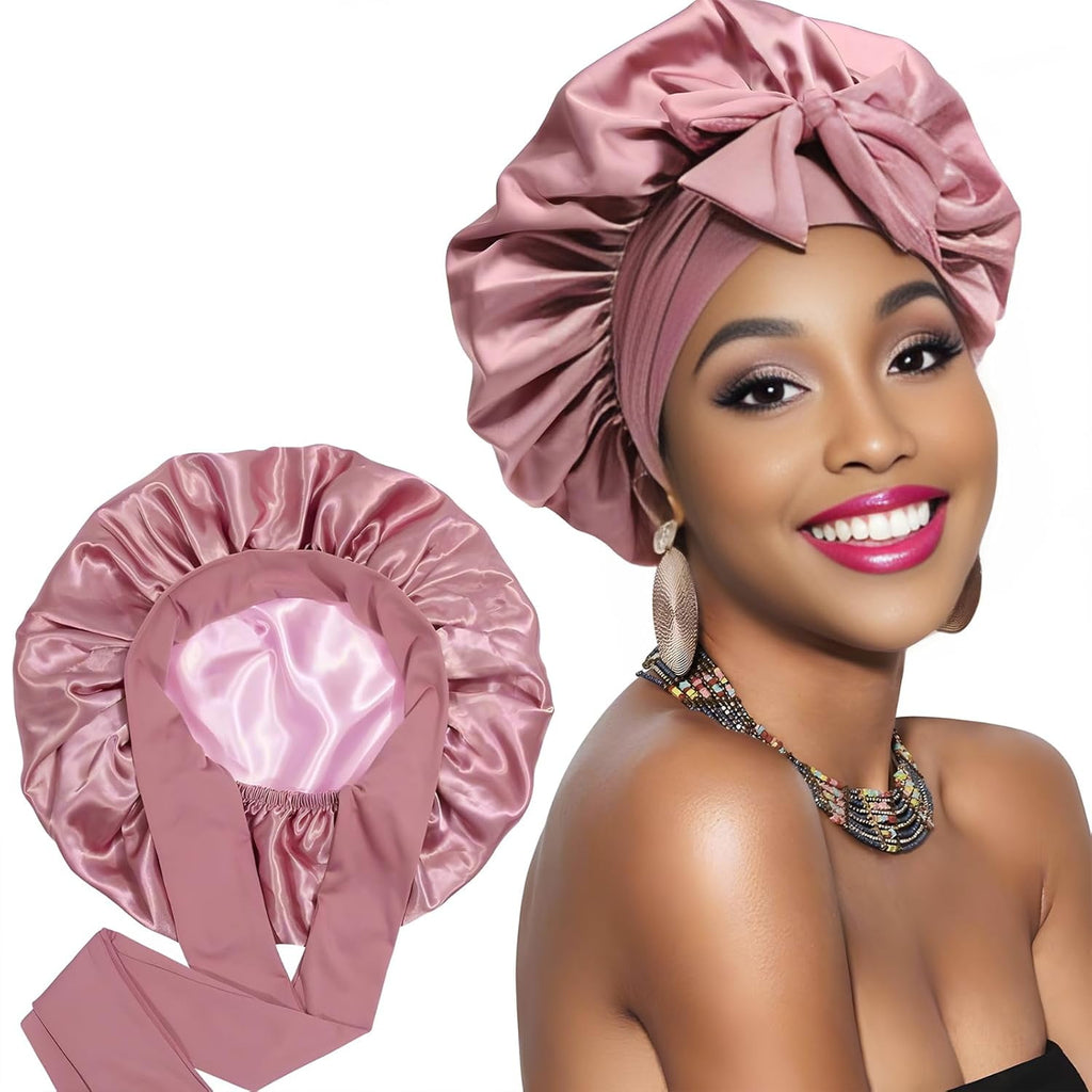 Satin Bonnet for Sleeping,Polyester Bonnets for Sleeping Curly Hair Bonnet with Elastic Tie Band Sleep Cap Hair Wrap
