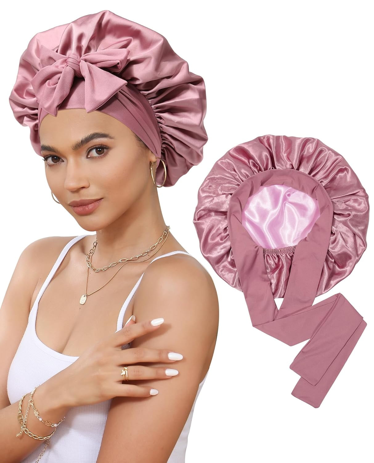 Satin Bonnet for Women,Bonnet for Sleeping,Sleep Cap Hair Bonnet with Elastic Tie Band for Curly Hair Night Cap