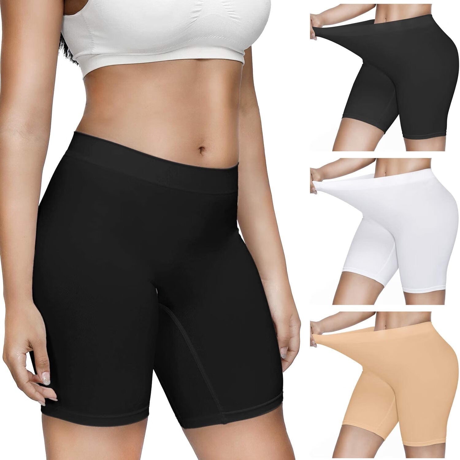 Slip Shorts for Women,3 Pack Comfortable Seamless Smooth Slip Shorts for Under Dresses,Underwear Boyshorts Buttlift Panty,Anti Chafe Bike shorts