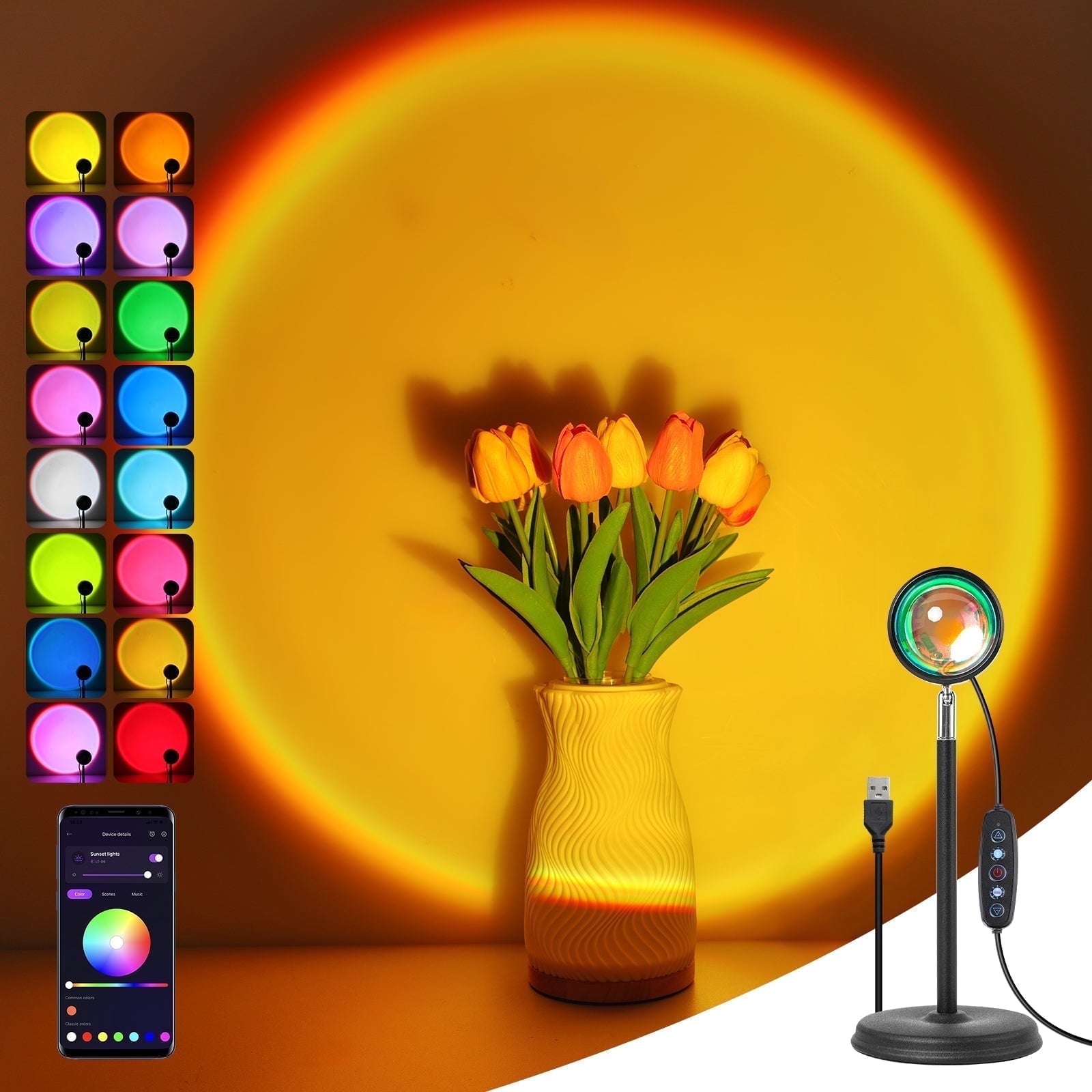 Cpeelsdo Sunset Lamp, RGB Color Changing LED, Bedroom, Party, Christmas Decor