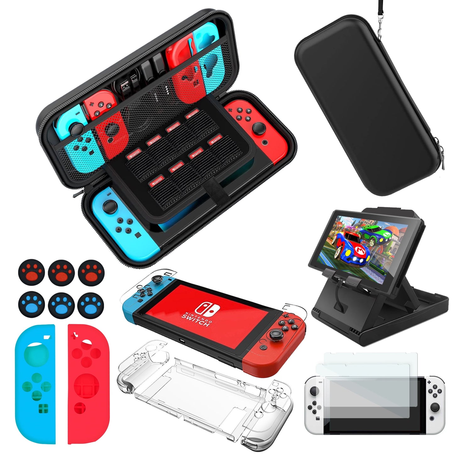 KIMHY Nintendo Switch Case & Accessories, 20 in 1 Switch & Oled Case Kit Including Screen Protector, Game Holder, Controller Case, OLED Cover, Protective Hard Carrying Bag for Extra Storage or Travel