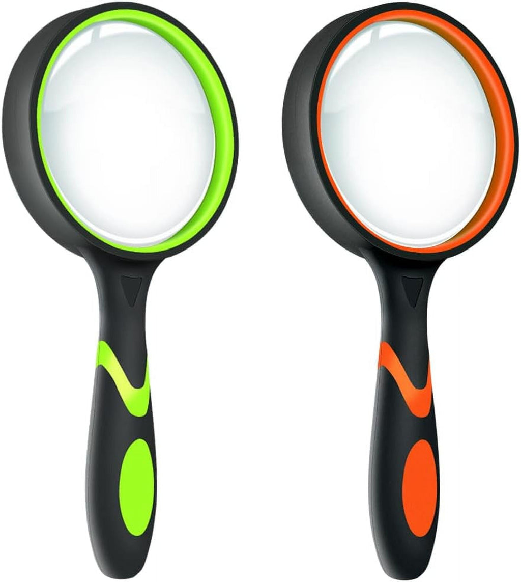 TIFOR- Magnifying Glass, 2 Pack, 10X Magnifier, 75mm Glass Lens, Magnifying Glass for Kids and Adults, Handheld Magnifying Glass, Magnifier for Reading, Magnifying Glasses for Close Work, Red&Green