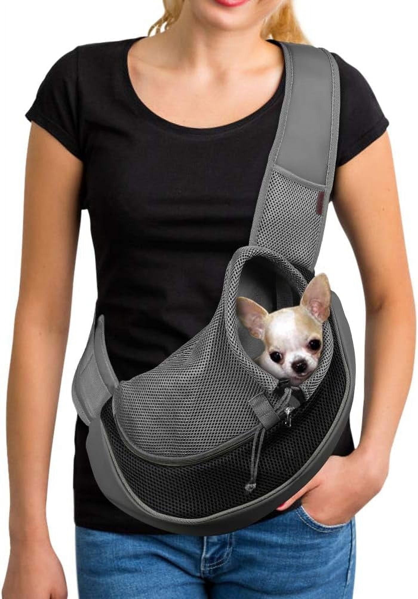 TIFOR Pet Dog Sling Carrier Large Pocket Adjust Strap Design Breathable Mesh Travel Safe Sling Bag Carrier for Dogs Cats
