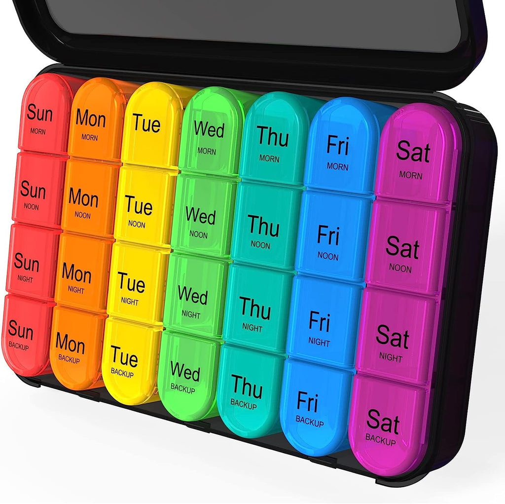 TIFOR Pill Organizer 4 Times a Day, Daily Pill Box Organizer, Large Weekly Medicine Pill Organizer, Pill Cases Organizers 7 Day, Pill Boxes 7 Day to Hold Vitamins, Medication