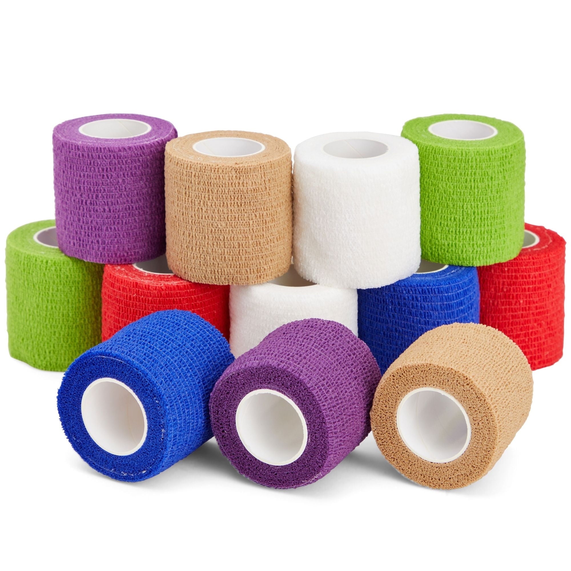 TIFOR Self Adherent Bandages Wrap 12 Rolls, 2 Inches x 5 Yards, First Aid Tape, Elastic Self Adhesive Tape, Athletic, Sports wrap Tape, Bandage Wrap for Sports, Wrist - Mixed Colors