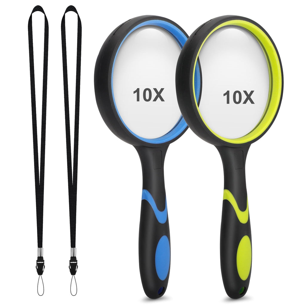 10X Handheld Magnifying Glass, 2pcs Rubber Reading Magnifier for Science Class