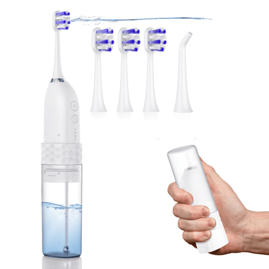 Vongem Portable Water flosser with Electric Toothbrush, 2 in 1 Teeth Cleaning Kit, Electric Toothbrush and flosser Combo, Water Flosser for Travel and Home(White)