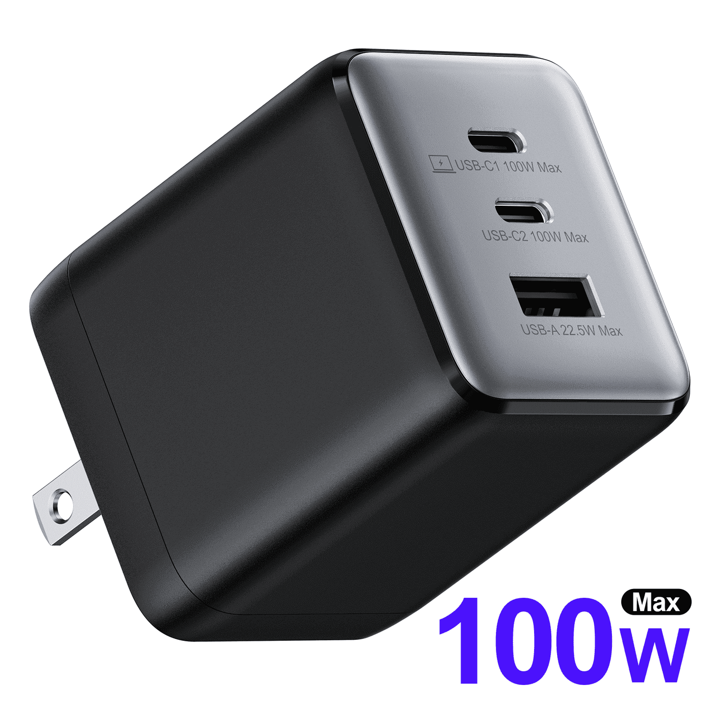 wegear 100W USB C Charger 3-Port GaN Adapter Fast Wall Charger Foldable and Compact for MacBook,Laptops,iPad,iPhone Series,Samsung and More